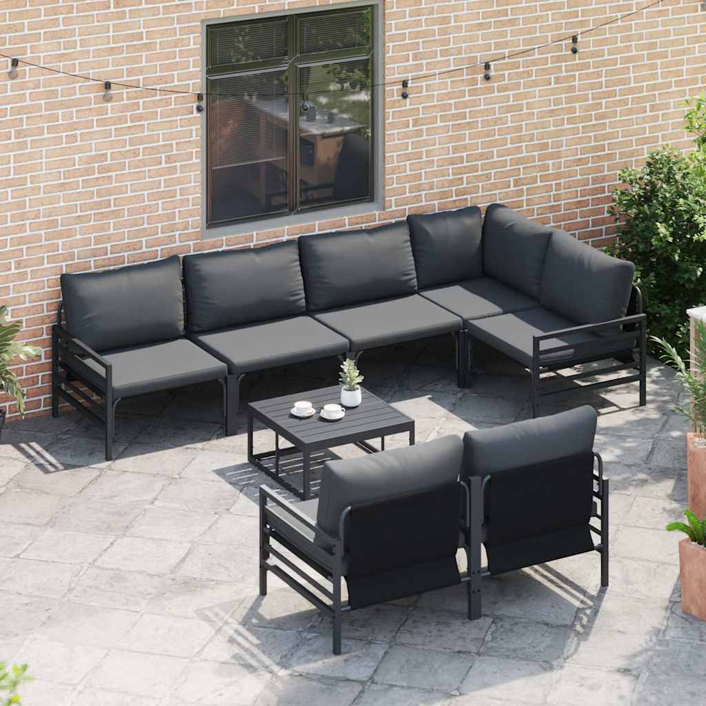 Set Divano da Giardino con cuscino 7 pcs Nero Acciaio | homemem39