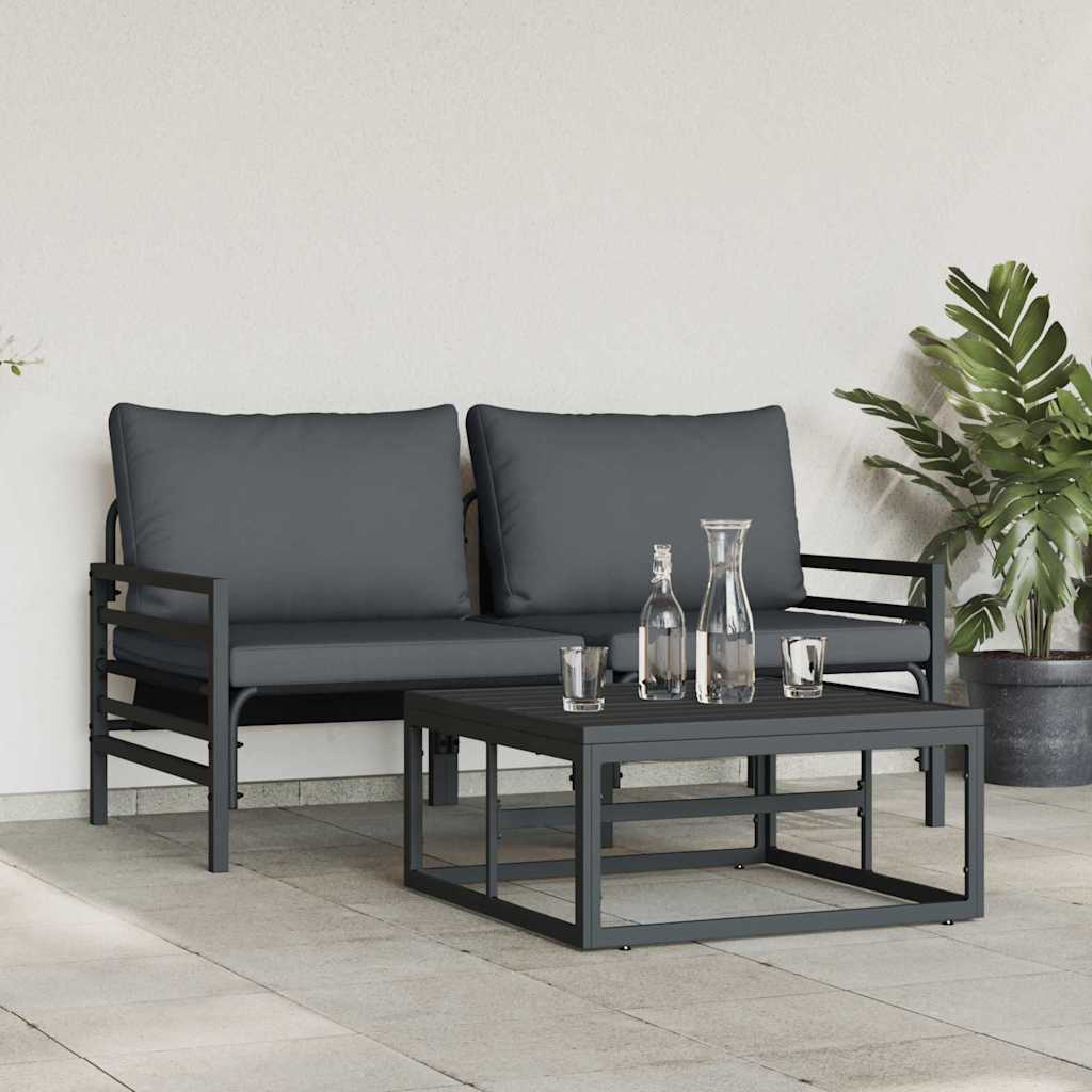 Set Divano da Giardino con cuscino 3 pcs Nero Acciaio | homemem39