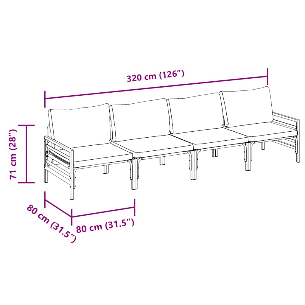 Set Divano da Giardino con cuscino 4 pcs Nero Acciaio | homemem39