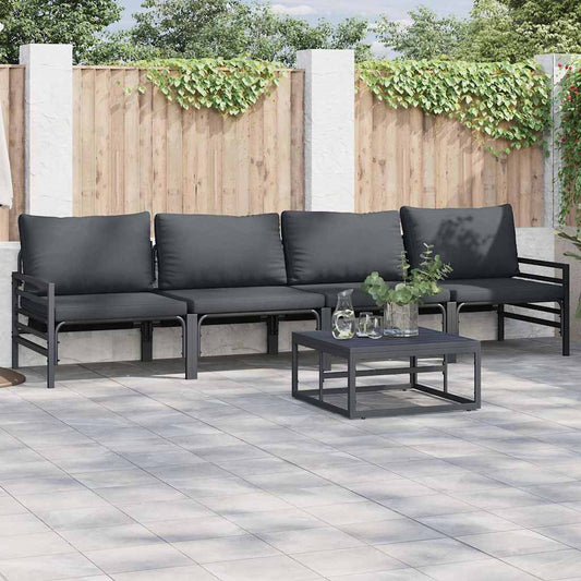 Set Divano da Giardino con cuscino 5 pcs Nero Acciaio | homemem39