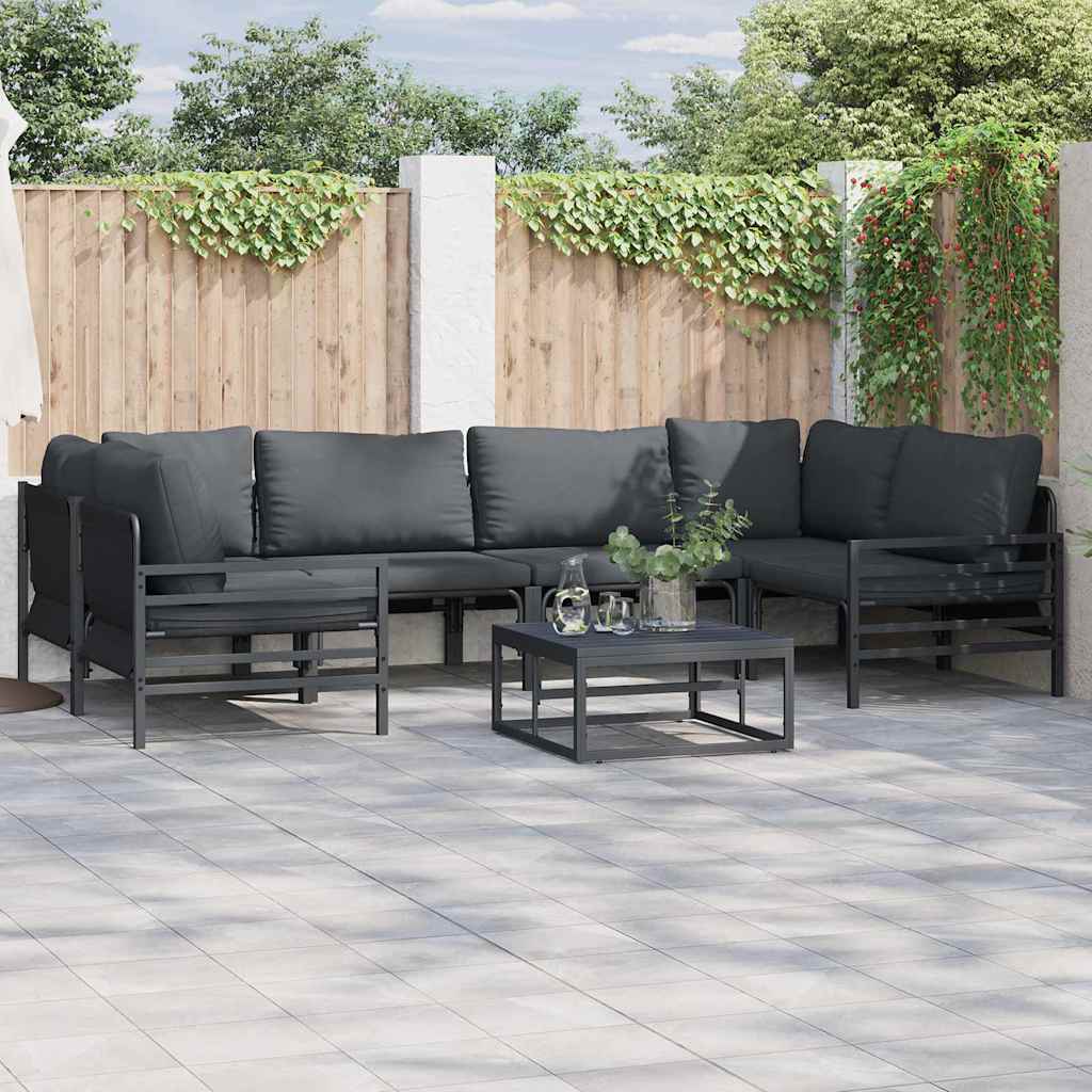 Set Divano da Giardino con cuscino 7 pcs Nero Acciaio | homemem39