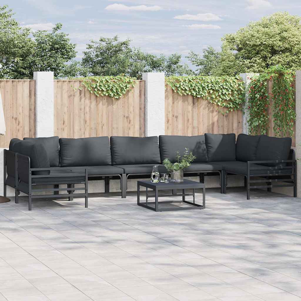 Set Divano da Giardino con cuscino 8 pcs Nero Acciaio | homemem39