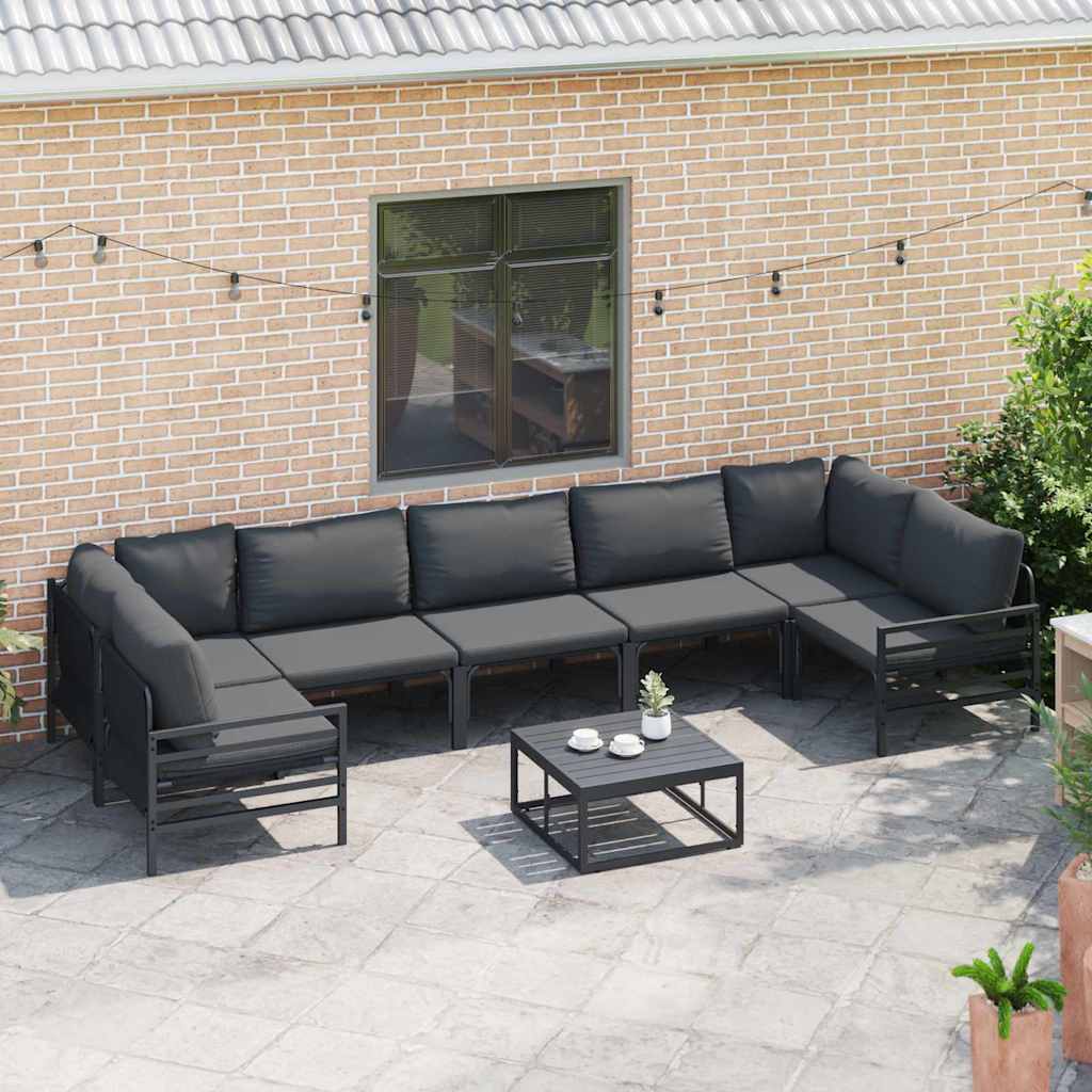 Set Divano da Giardino con cuscino 8 pcs Nero Acciaio | homemem39