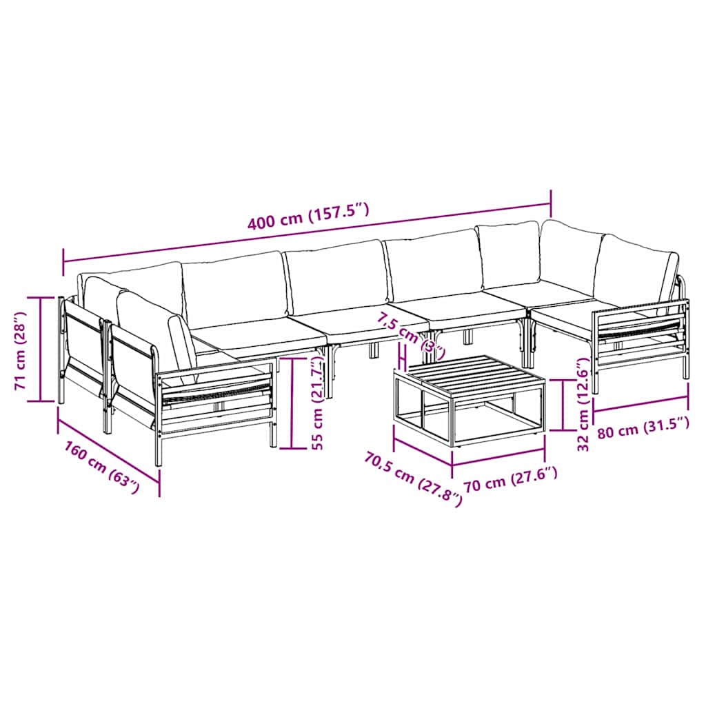 Set Divano da Giardino con cuscino 8 pcs Nero Acciaio | homemem39
