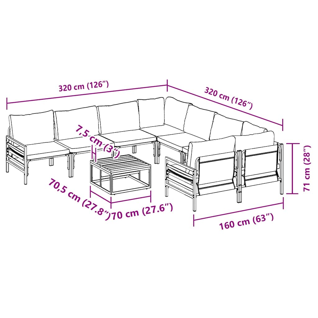 Set Divano da Giardino con cuscino 9 pcs Nero Acciaio | homemem39
