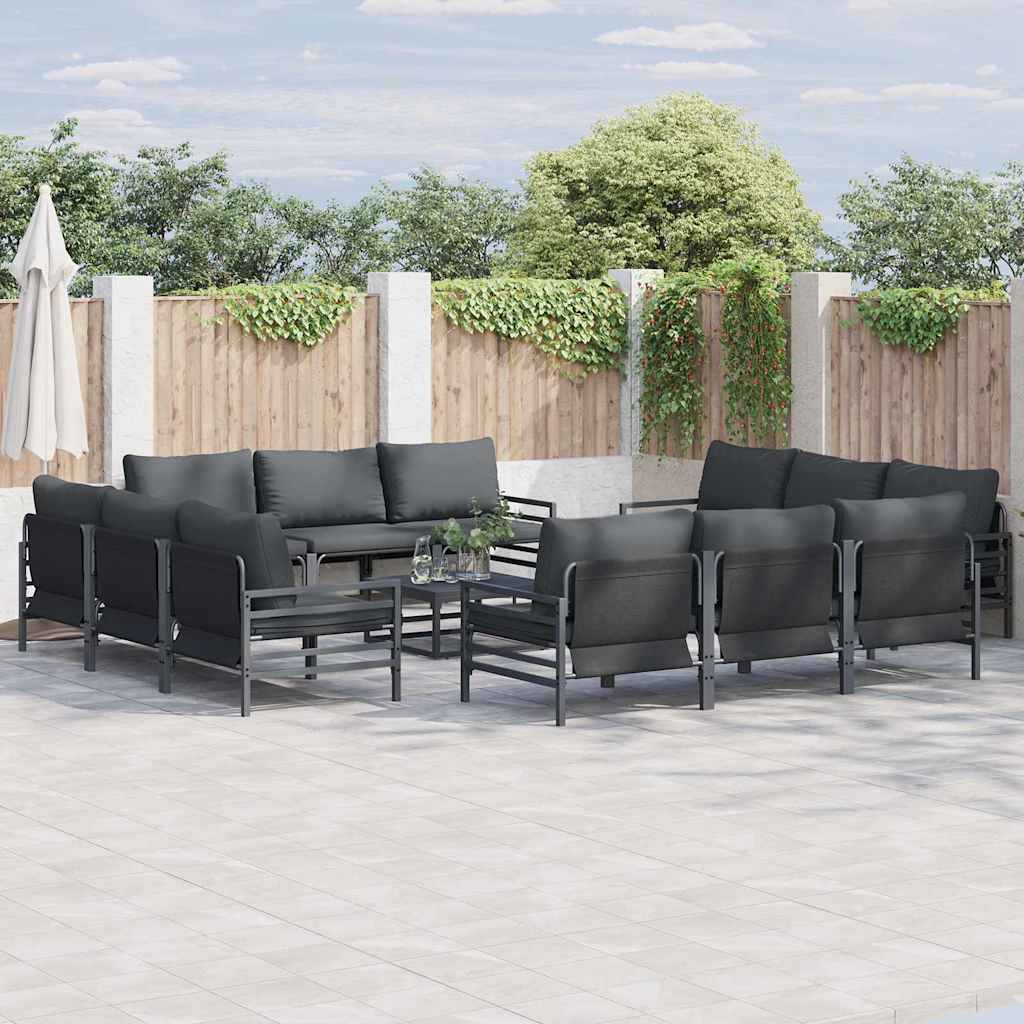 Set Divano da Giardino con cuscino 13 pcs Nero Acciaio | homemem39