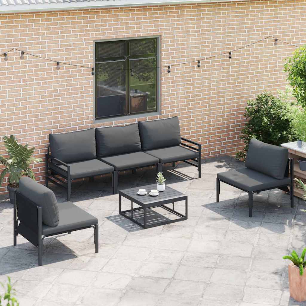 Set Divano da Giardino con cuscino 5 pcs Nero Acciaio | homemem39