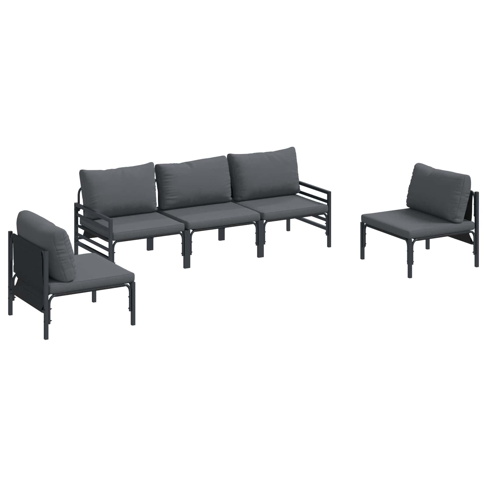 Set Divano da Giardino con cuscino 5 pcs Nero Acciaio | homemem39