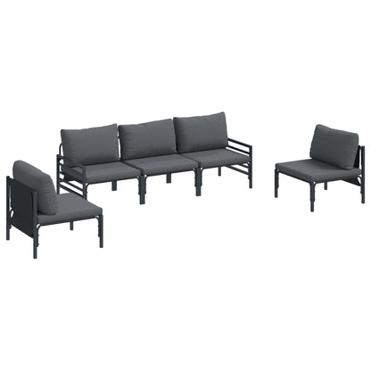 Set Divano da Giardino con cuscino 5 pcs Nero Acciaio | homemem39