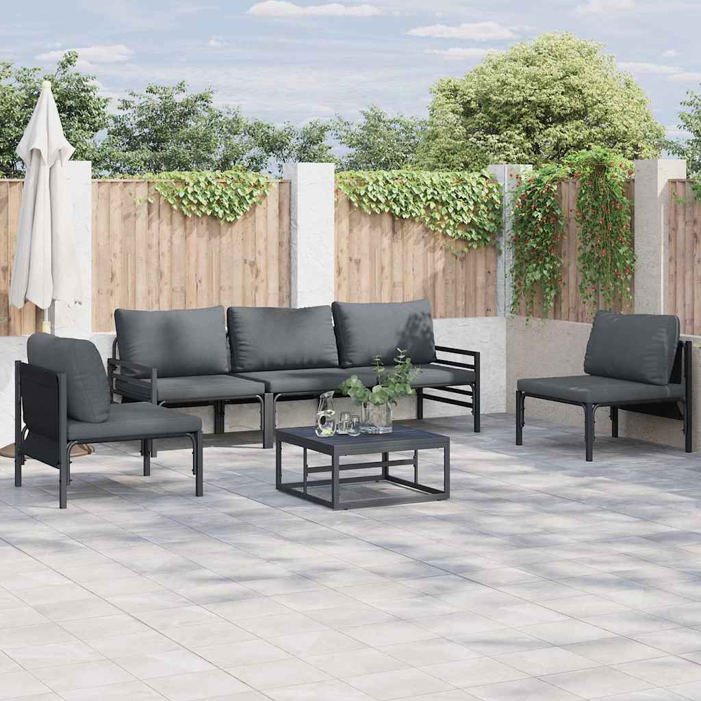 Set Divano da Giardino con cuscino 6 pcs Nero Acciaio | homemem39
