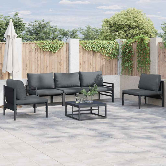Set Divano da Giardino con cuscino 6 pcs Nero Acciaio | homemem39