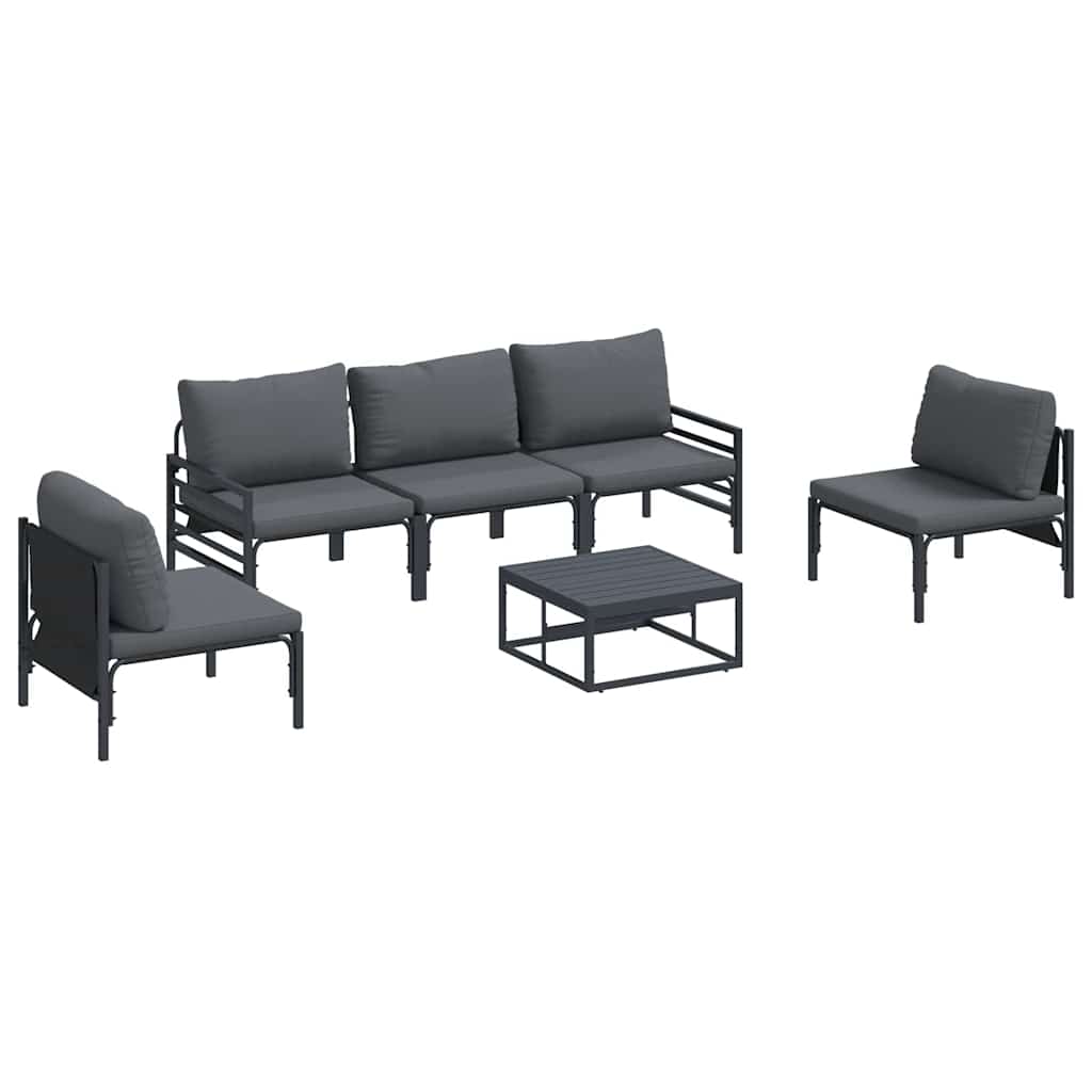 Set Divano da Giardino con cuscino 6 pcs Nero Acciaio | homemem39