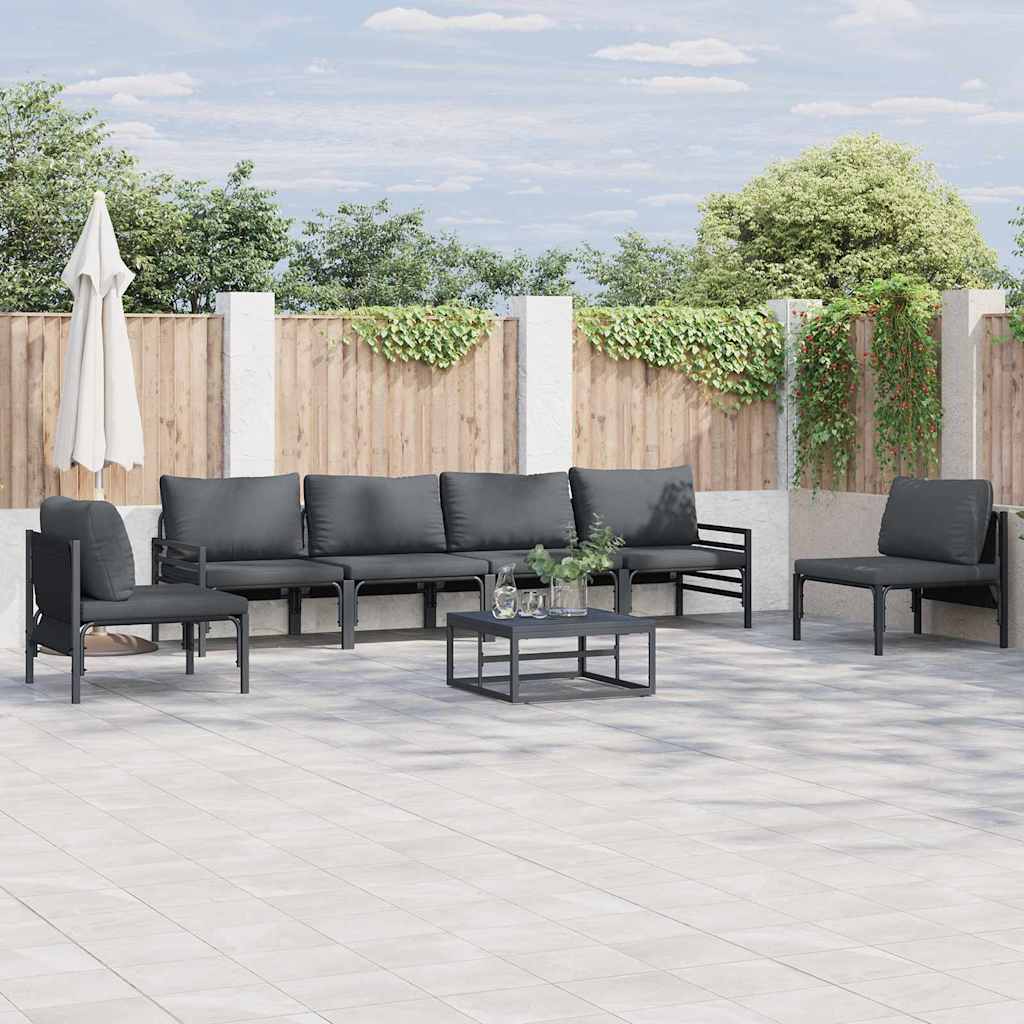 Set Divano da Giardino con cuscino 6 pcs Nero Acciaio | homemem39