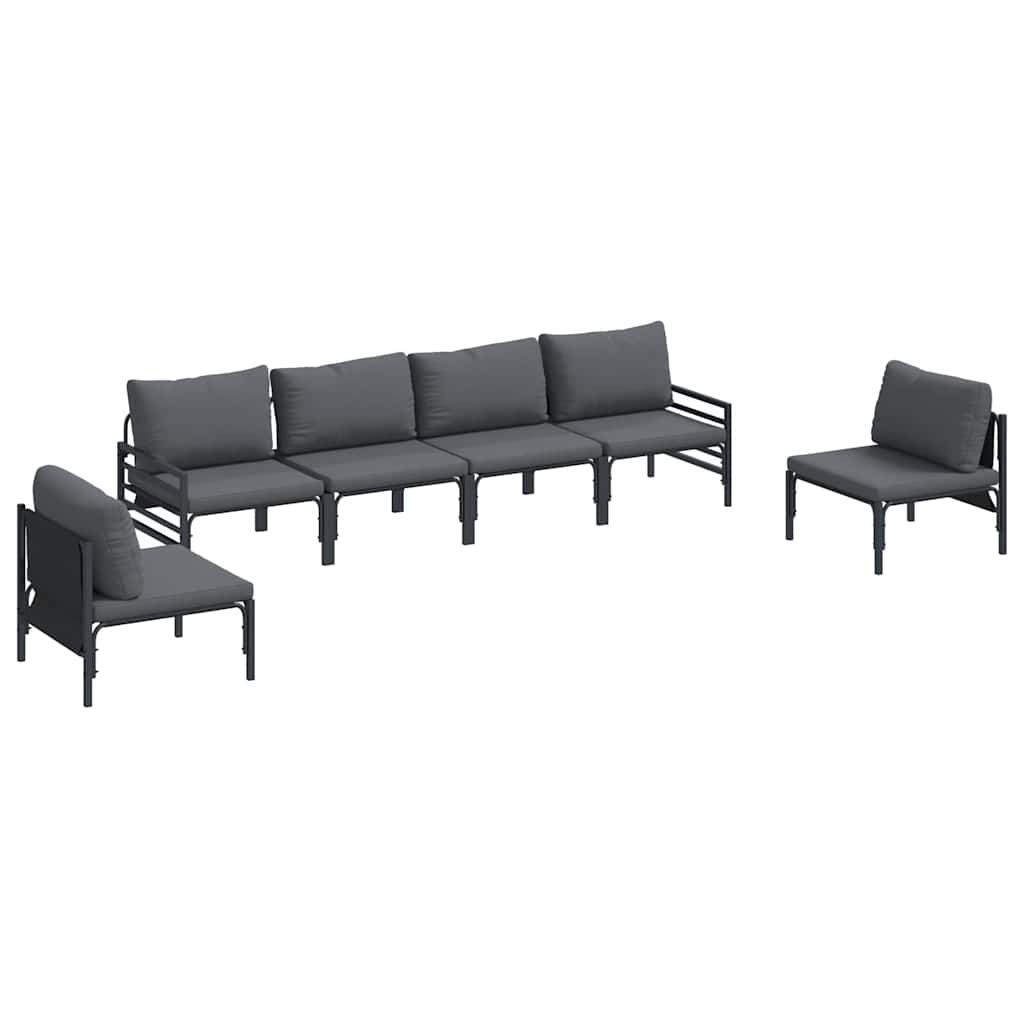 Set Divano da Giardino con cuscino 6 pcs Nero Acciaio | homemem39