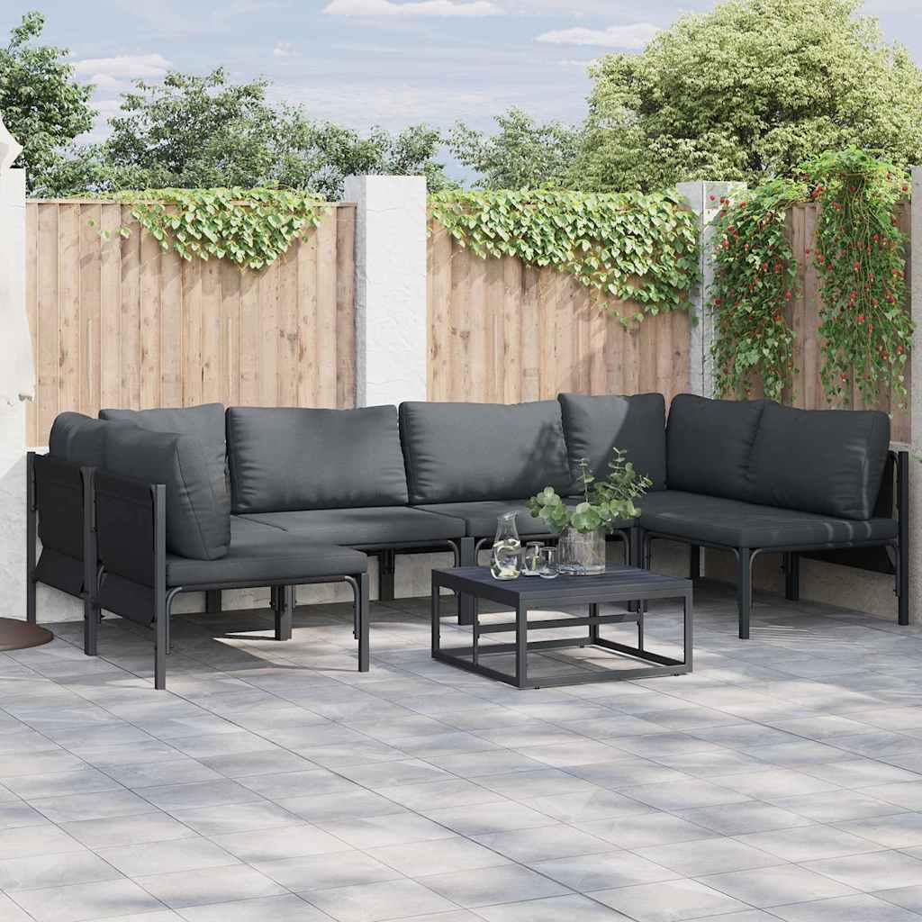 Set Divano da Giardino con cuscino 6 pcs Nero Acciaio | homemem39