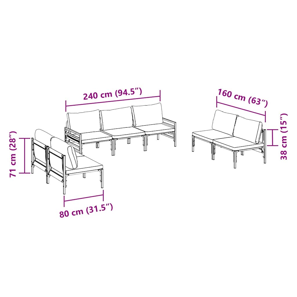 Set Divano da Giardino con cuscino 7 pcs Nero Acciaio | homemem39