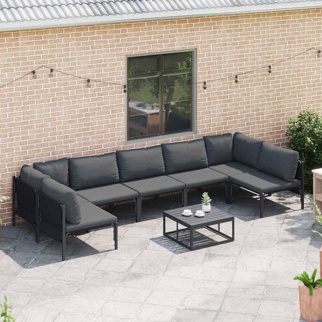 Set Divano da Giardino con cuscino 7 pcs Nero Acciaio | homemem39