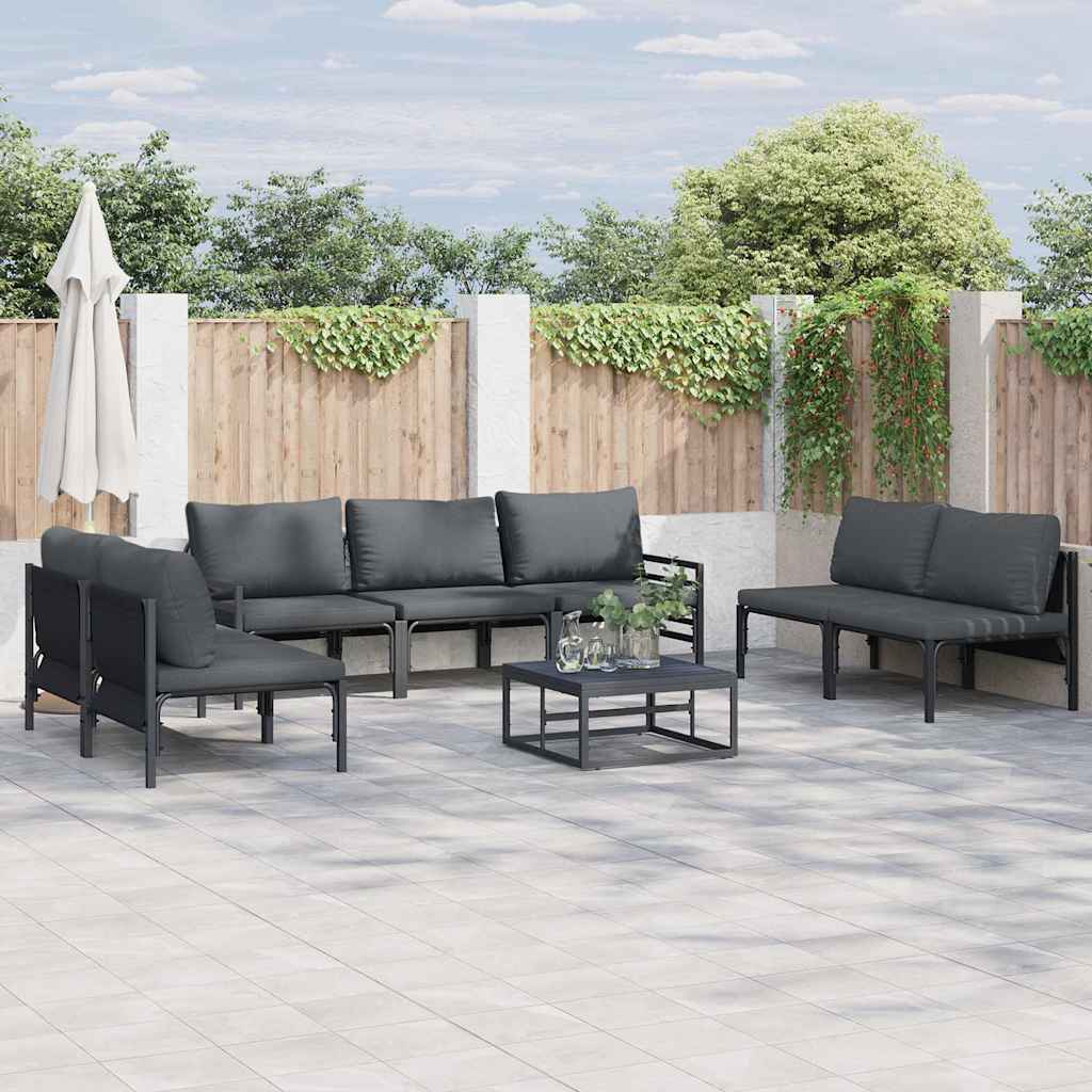 Set Divano da Giardino con cuscino 8 pcs Nero Acciaio | homemem39