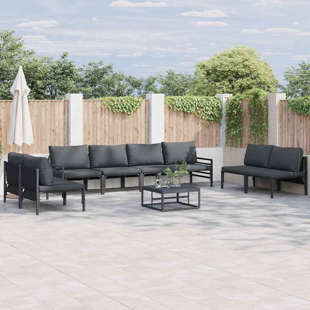 Set Divano da Giardino con cuscino 8 pcs Nero Acciaio | homemem39