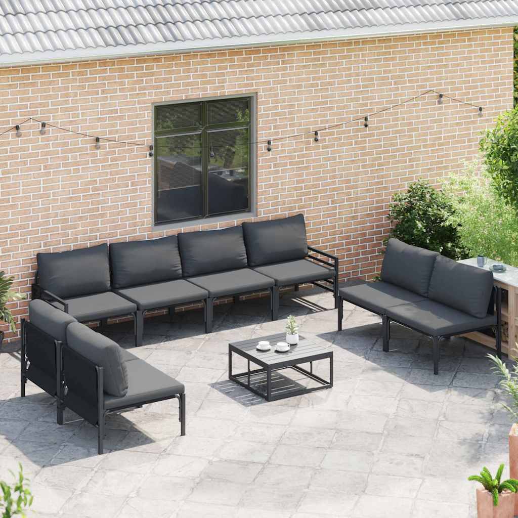 Set Divano da Giardino con cuscino 8 pcs Nero Acciaio | homemem39