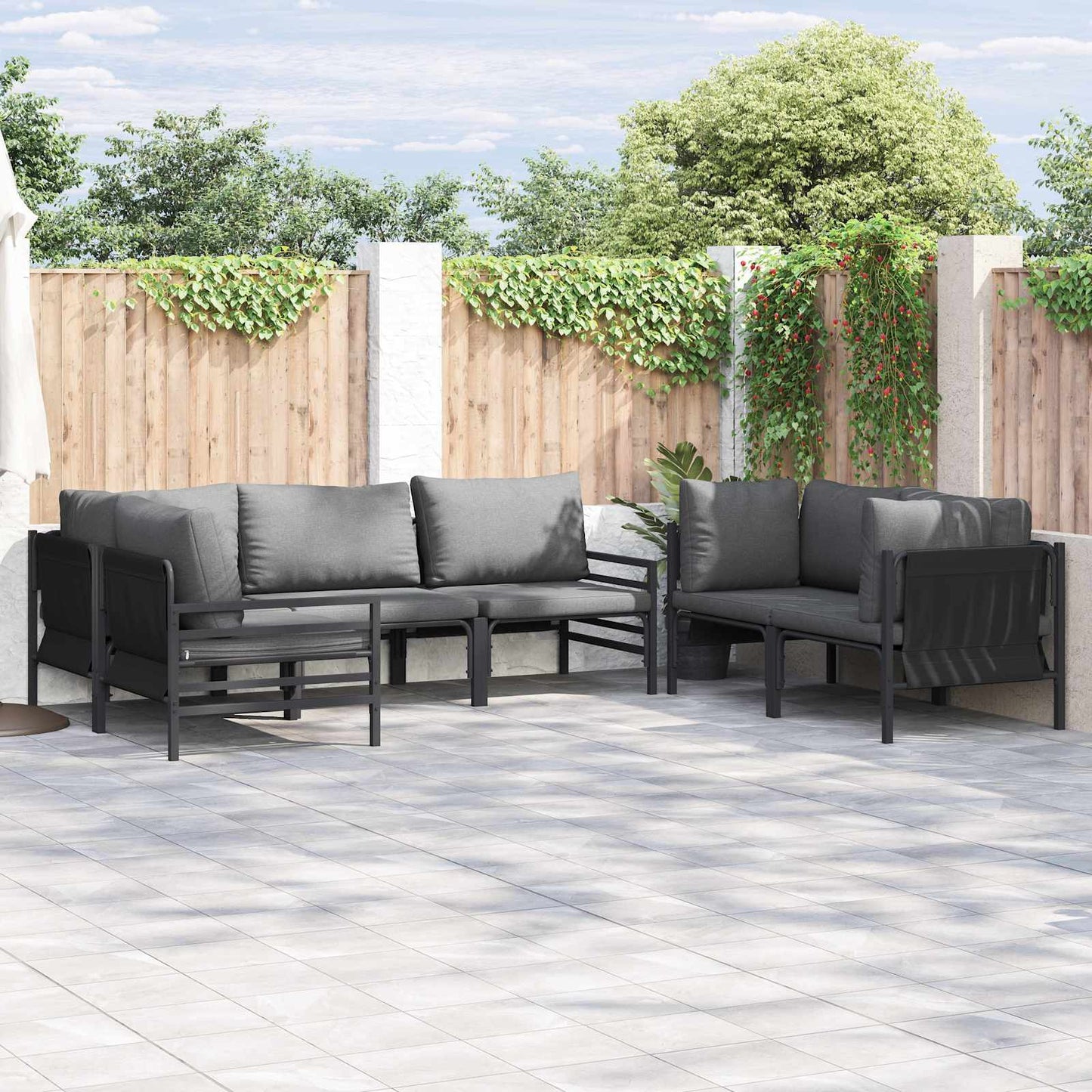 Set Divano da Giardino con cuscino 6 pcs Nero Acciaio | homemem39