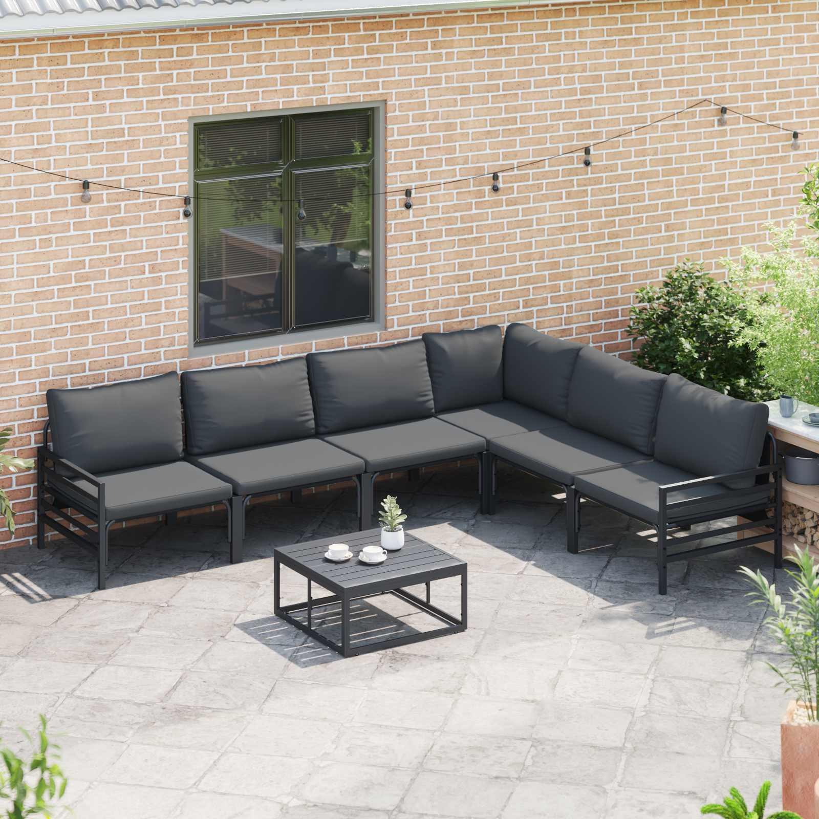 Set Divano da Giardino con cuscino 6 pcs Nero Acciaio | homemem39
