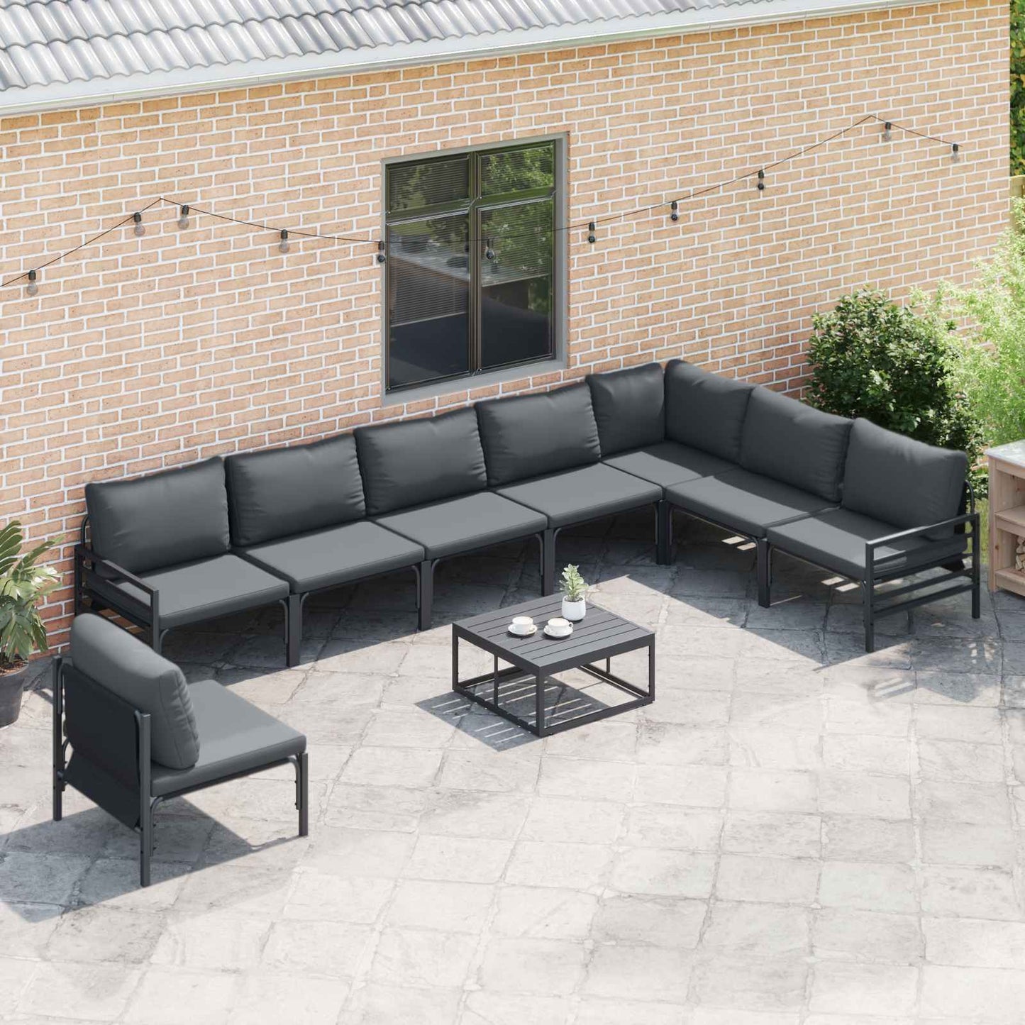 Set Divano da Giardino con cuscino 8 pcs Nero Acciaio | homemem39