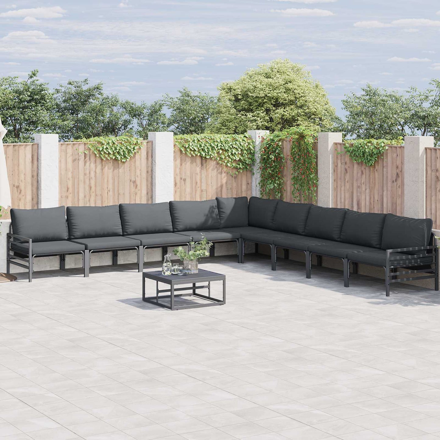 Set Divano da Giardino con cuscino 9 pcs Nero Acciaio