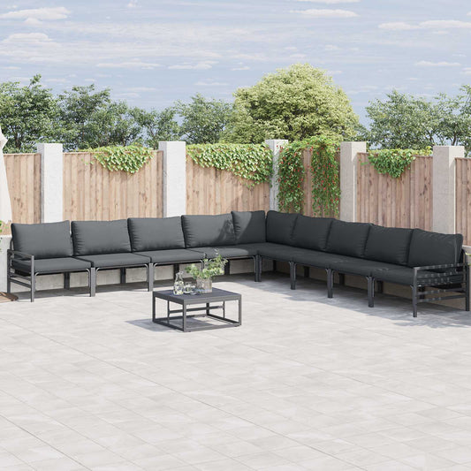 Set Divano da Giardino con cuscino 10 pcs Nero Acciaio
