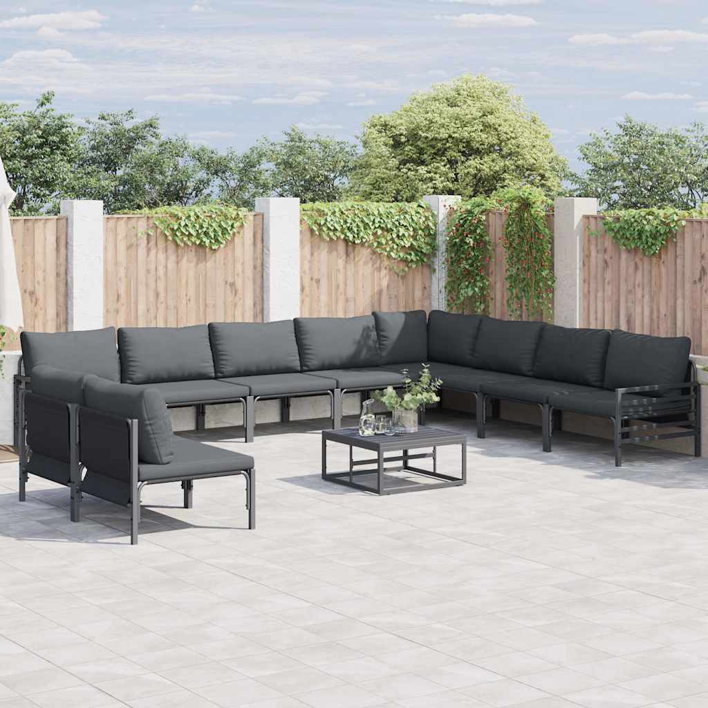 Set Divano da Giardino con cuscino 10 pcs Nero Acciaio | homemem39