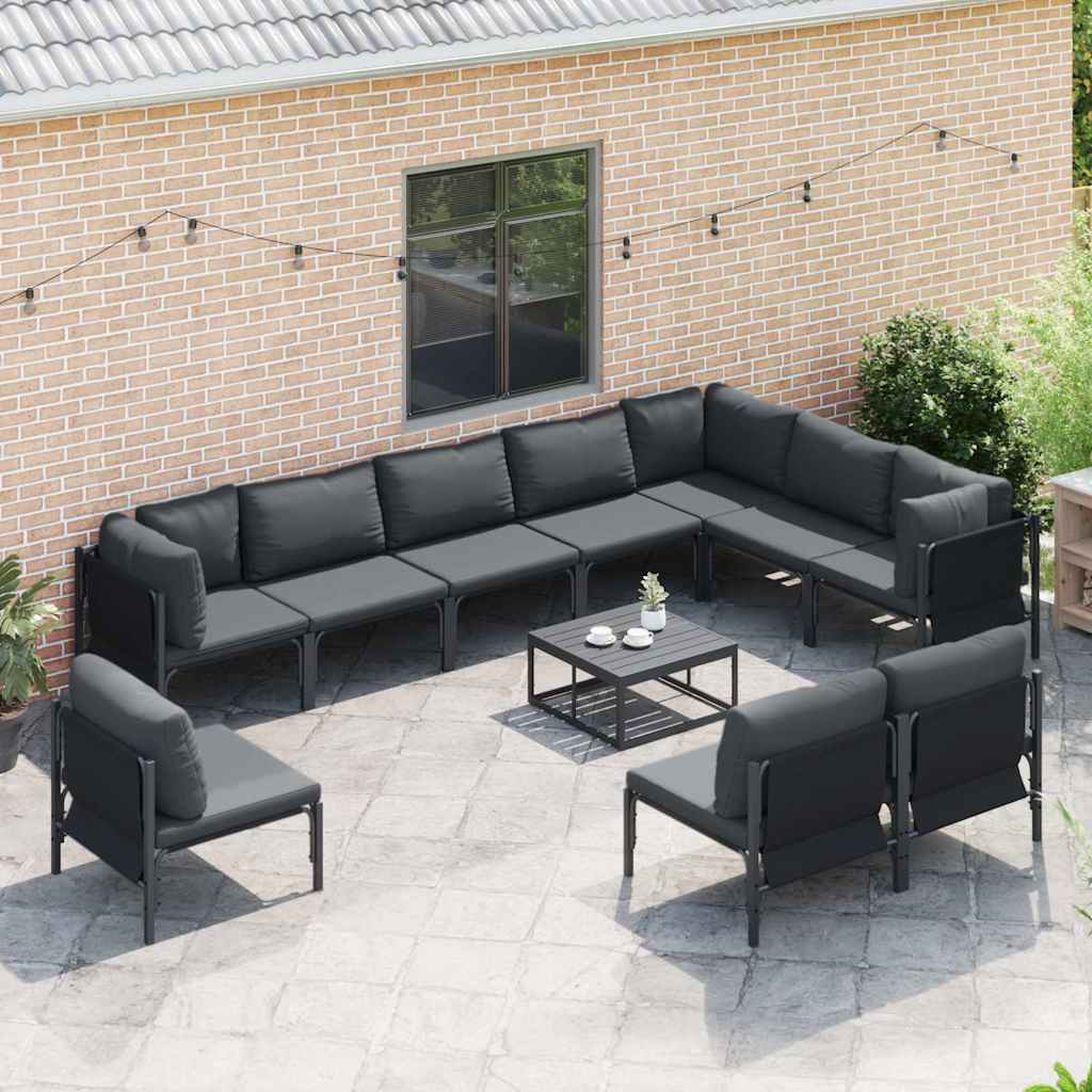 Set Divano da Giardino con cuscino 10 pcs Nero Acciaio | homemem39