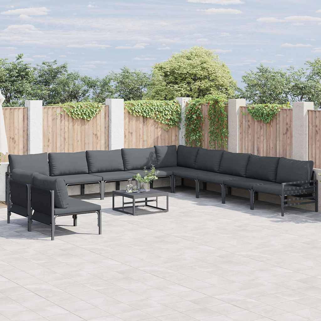 Set Divano da Giardino con cuscino 12 pcs Nero Acciaio | homemem39