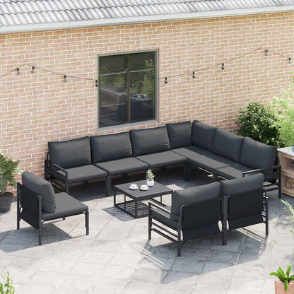 Set Divano da Giardino con cuscino 10 pcs Nero Acciaio