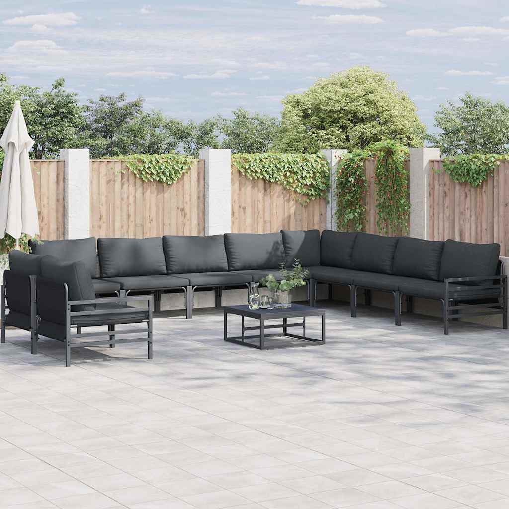 Set Divano da Giardino con cuscino 11 pcs Nero Acciaio | homemem39