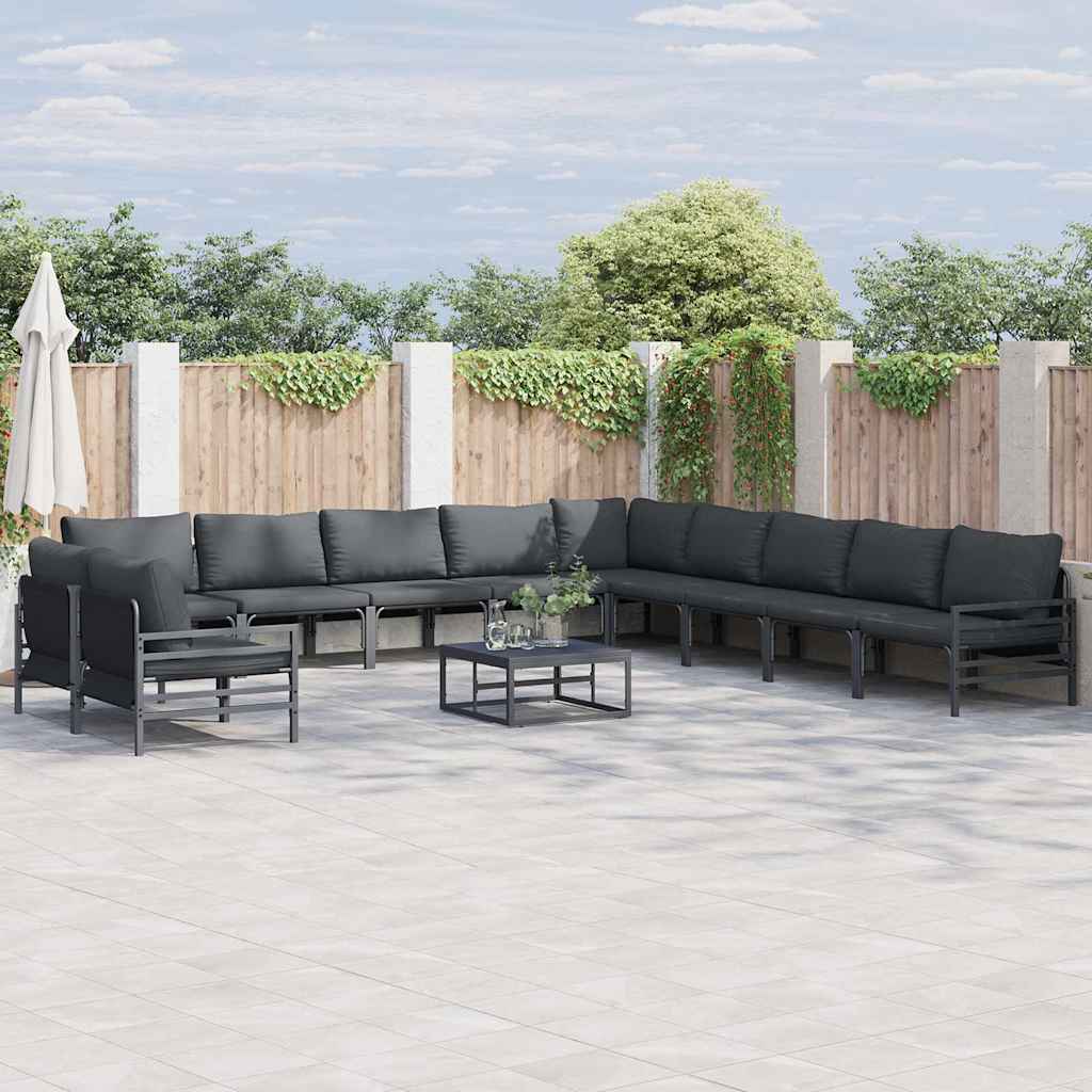 Set Divano da Giardino con cuscino 11 pcs Nero Acciaio