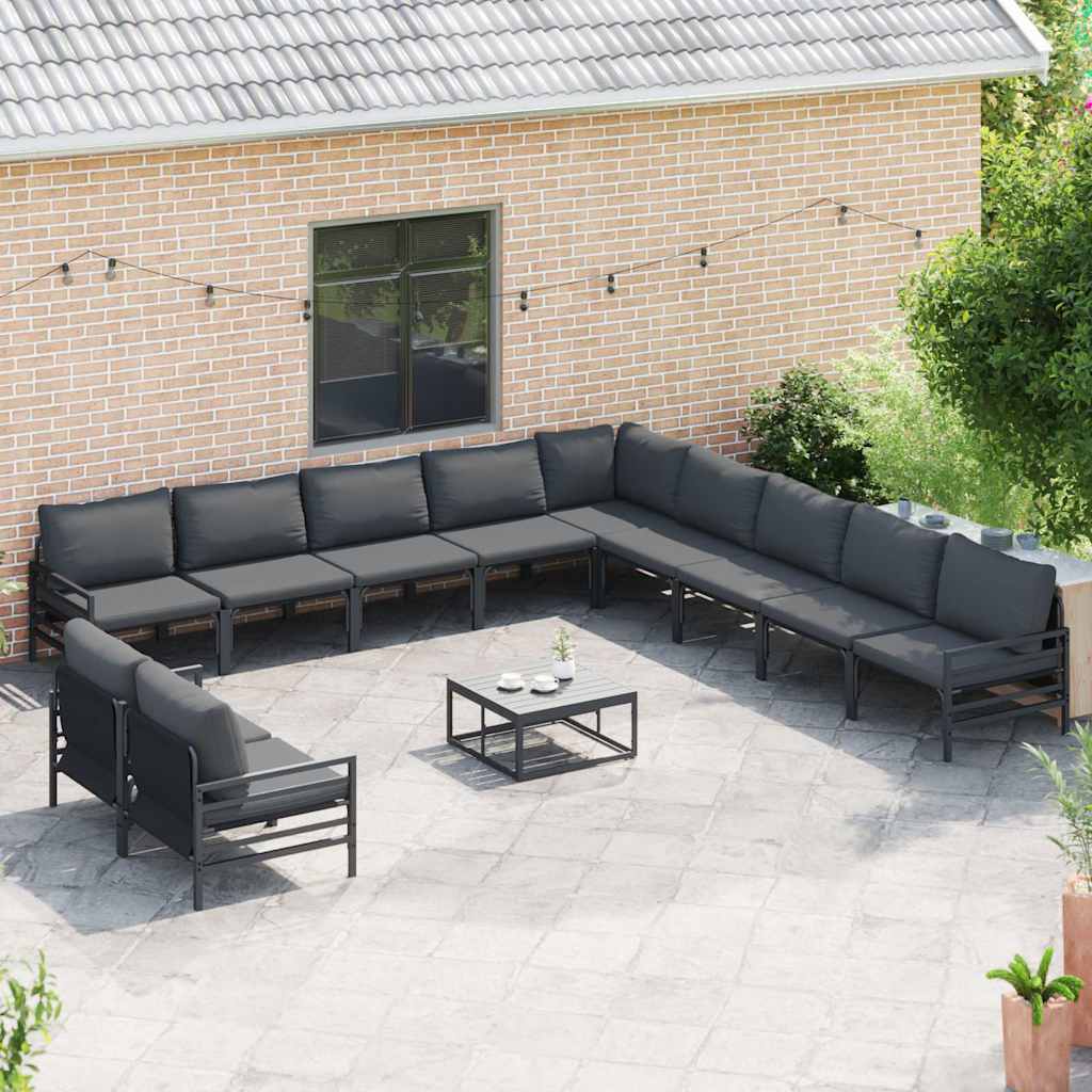 Set Divano da Giardino con cuscino 11 pcs Nero Acciaio | homemem39