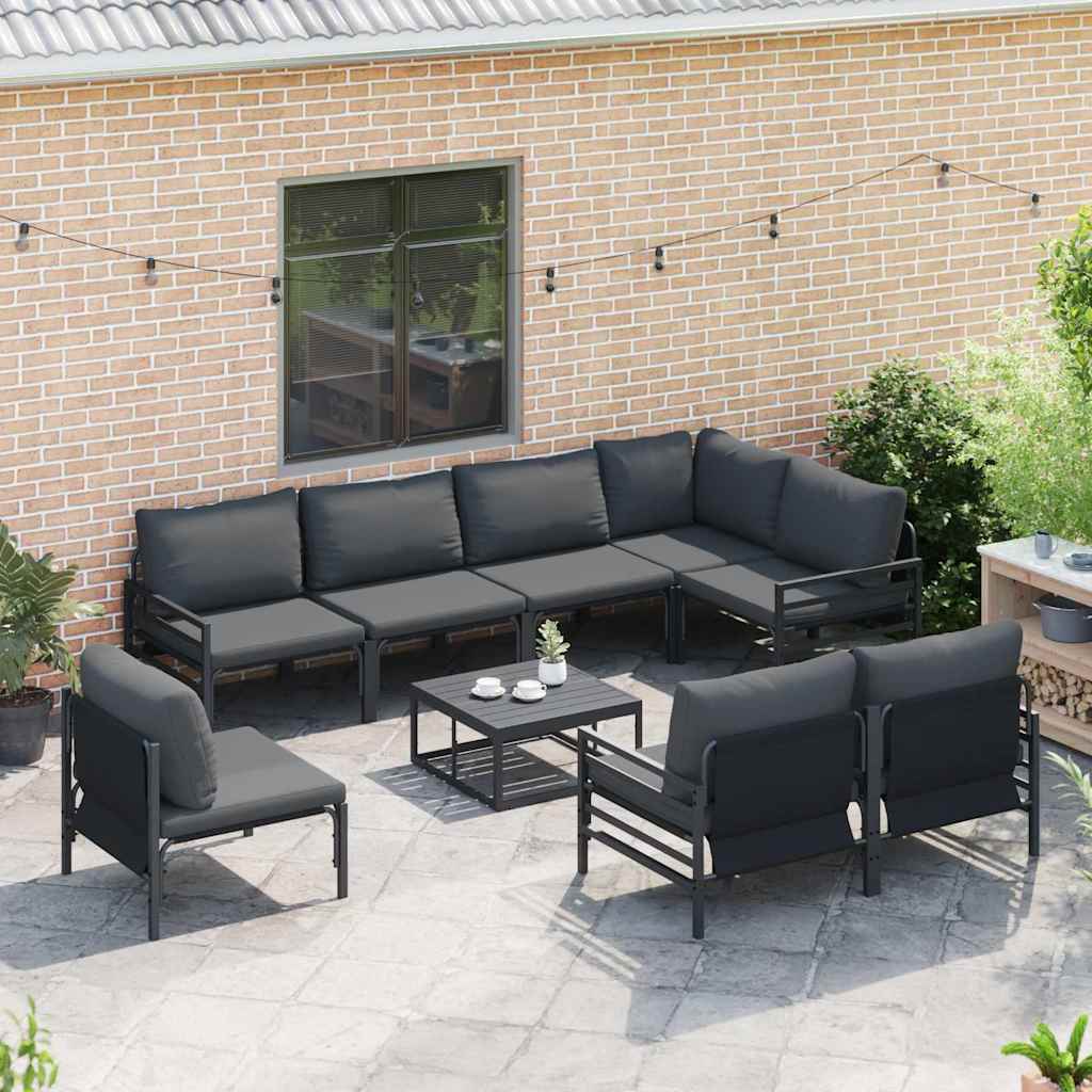Set Divano da Giardino con cuscino 8 pcs Nero Acciaio | homemem39