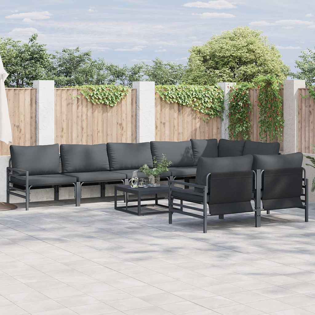 Set Divano da Giardino con cuscino 9 pcs Nero Acciaio | homemem39