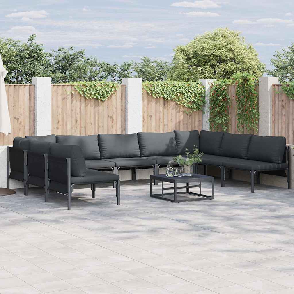 Set Divano da Giardino con cuscino 9 pcs Nero Acciaio | homemem39