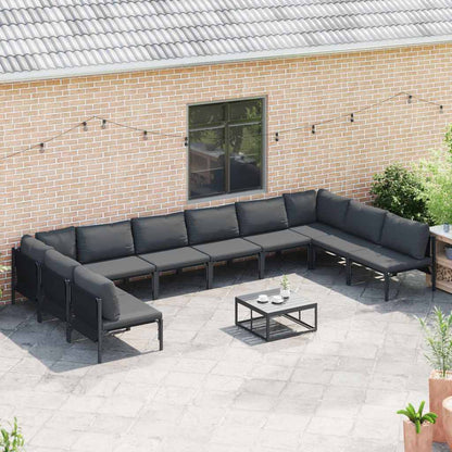 Set Divano da Giardino con cuscino 10 pcs Nero Acciaio | homemem39