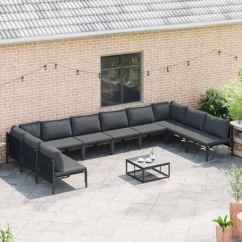 Set Divano da Giardino con cuscino 11 pcs Nero Acciaio | homemem39