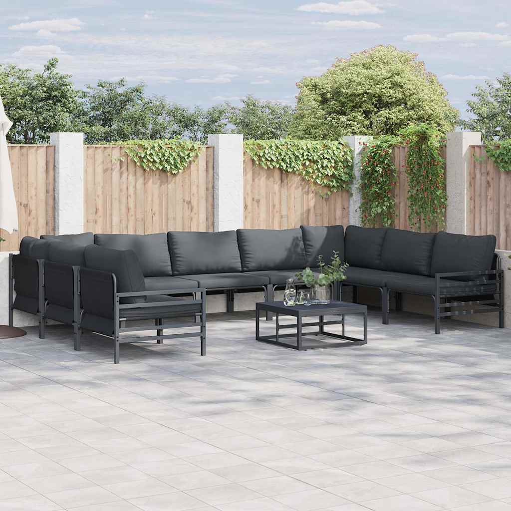 Set Divano da Giardino con cuscino 10 pcs Nero Acciaio | homemem39