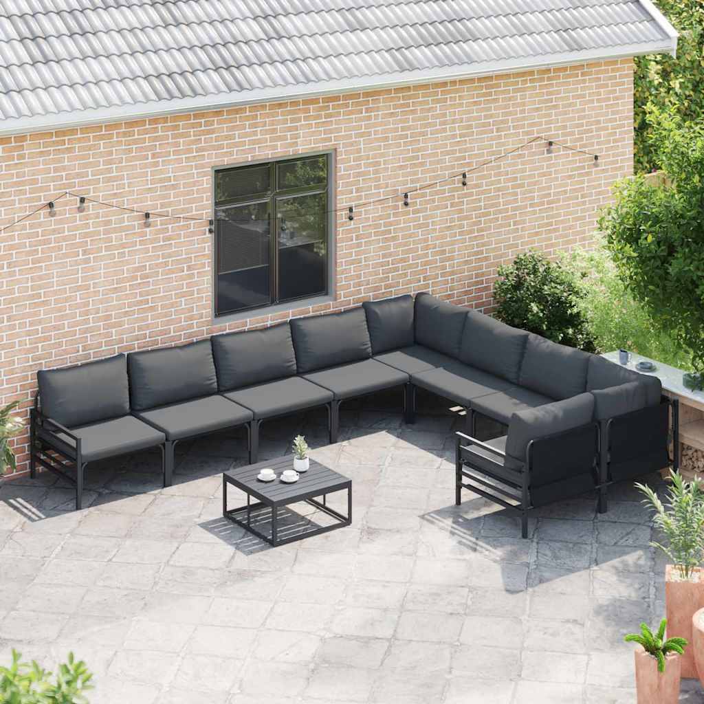 Set Divano da Giardino con cuscino 10 pcs Nero Acciaio | homemem39