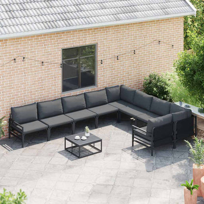 Set Divano da Giardino con cuscino 10 pcs Nero Acciaio | homemem39