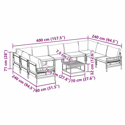 Set Divano da Giardino con cuscino 10 pcs Nero Acciaio | homemem39
