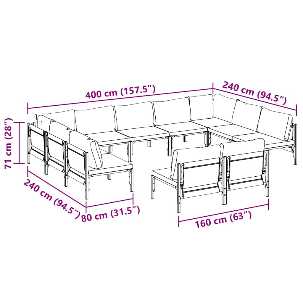 Set Divano da Giardino con cuscino 11 pcs Nero Acciaio | homemem39