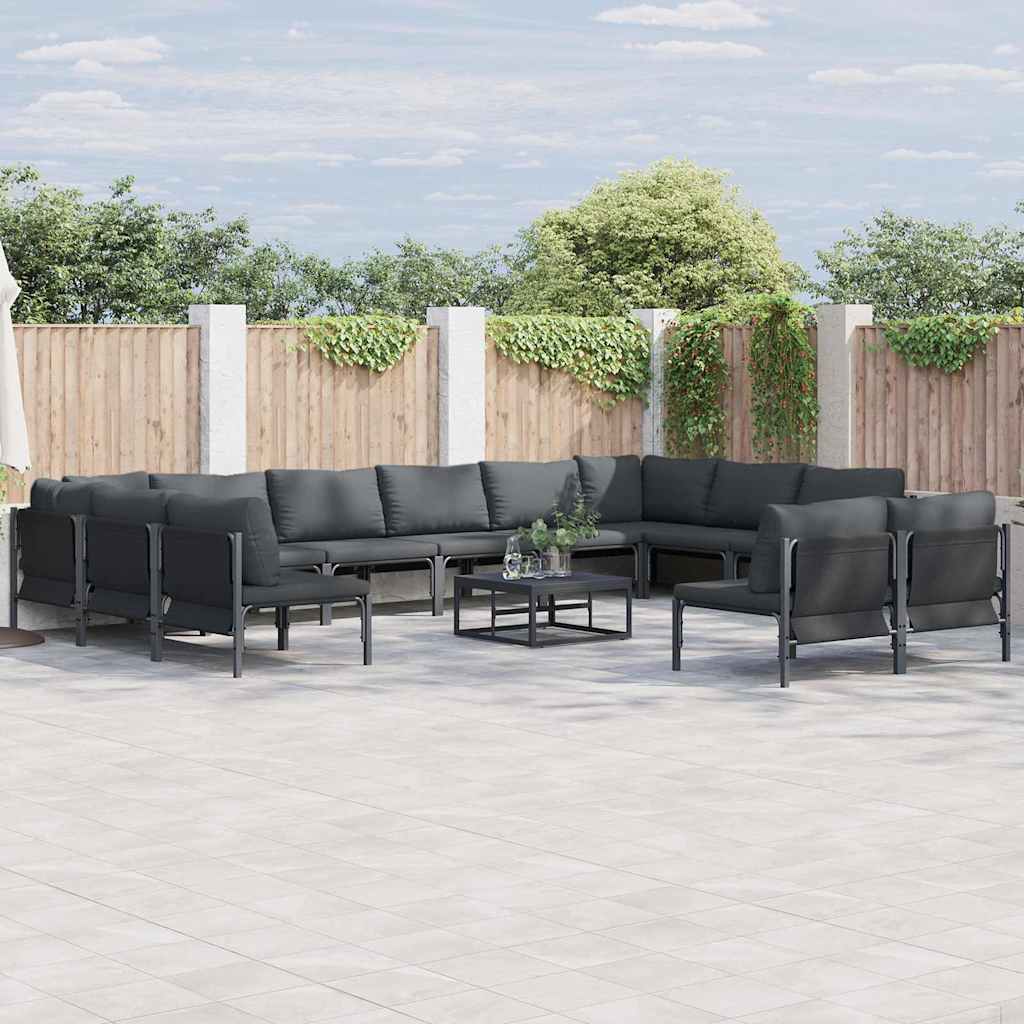 Set Divano da Giardino con cuscino 12 pcs Nero Acciaio | homemem39