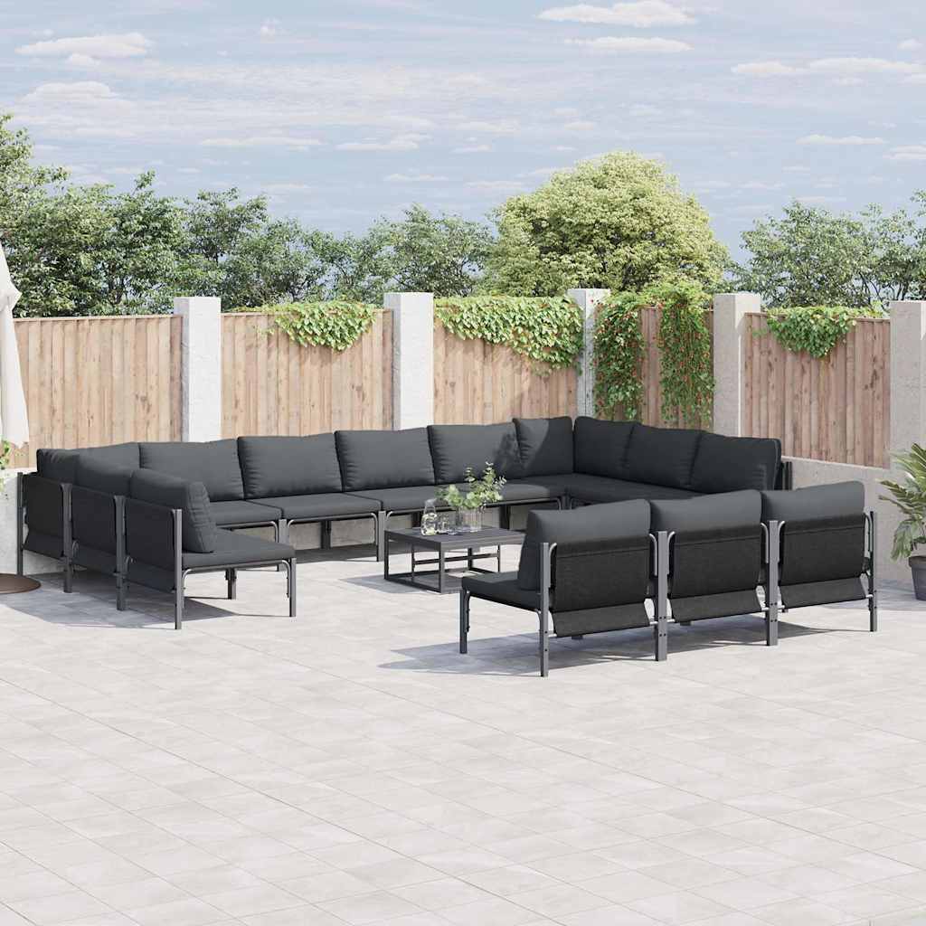 Set Divano da Giardino con cuscino 14 pcs Nero Acciaio | homemem39