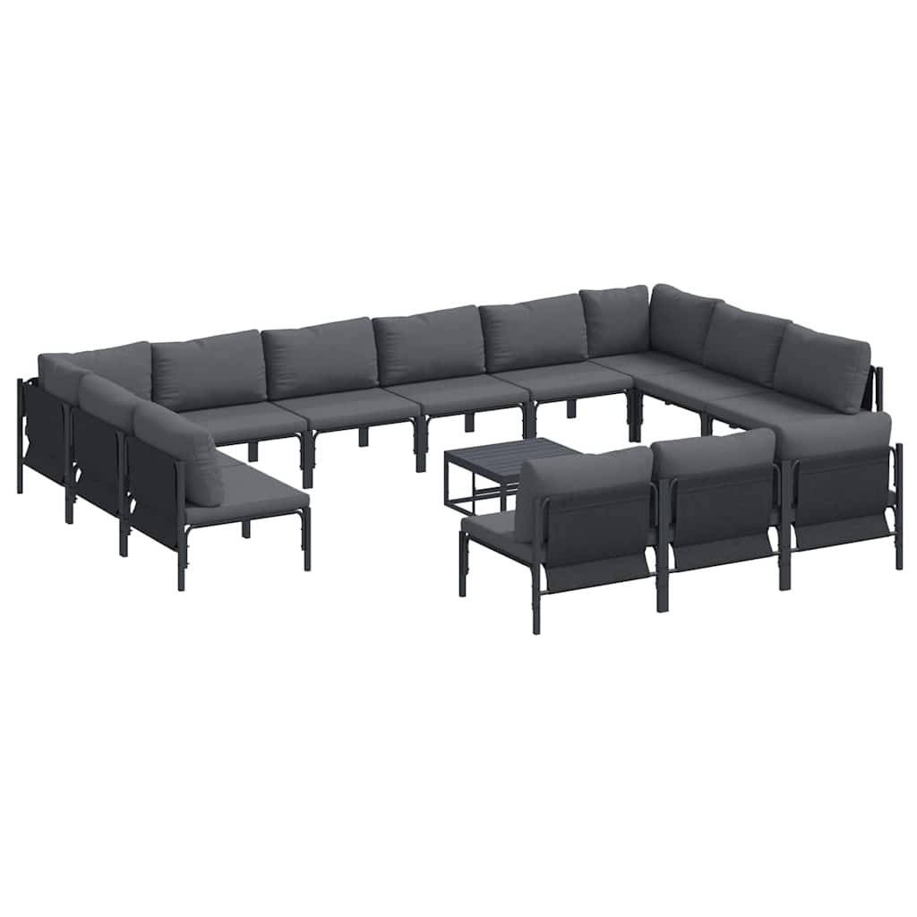 Set Divano da Giardino con cuscino 14 pcs Nero Acciaio | homemem39