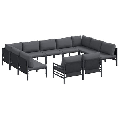Set Divano da Giardino con cuscino 11 pcs Nero Acciaio | homemem39